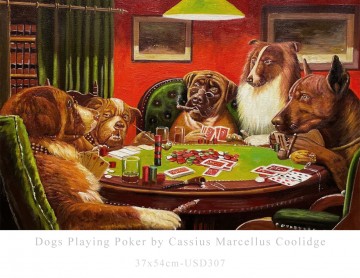 Discounted Art Ready to Ship Painting - Dogs Playing Poker Cassius Marcellus Coolidge 37x54cm USD307