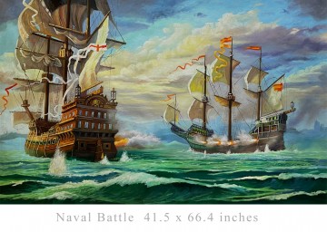 three women at the table by the lamp Painting - Naval Battle 42x66inches USD269