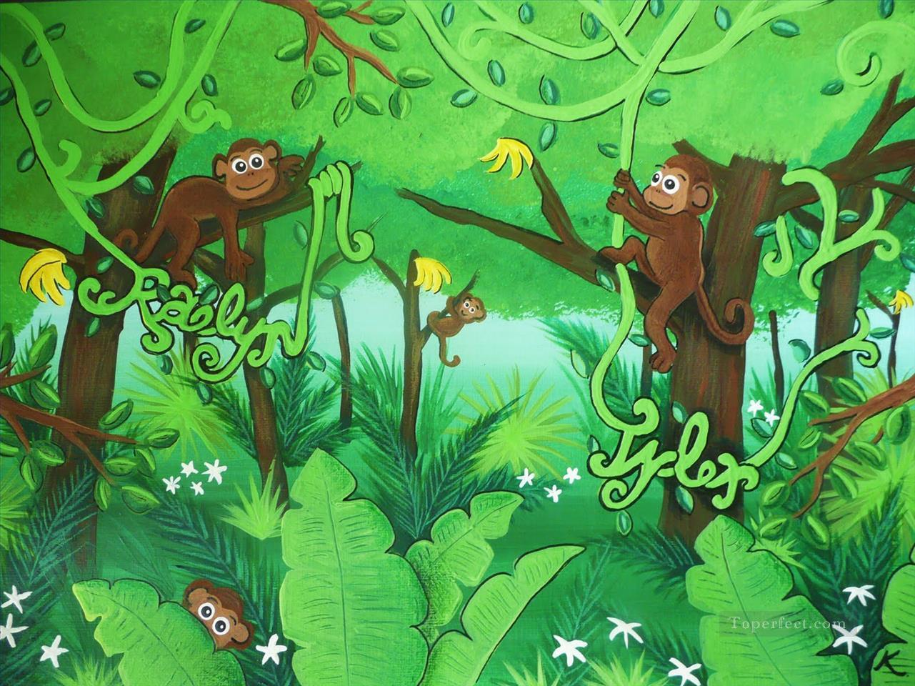 green monkey cartoon Painting in Oil for Sale