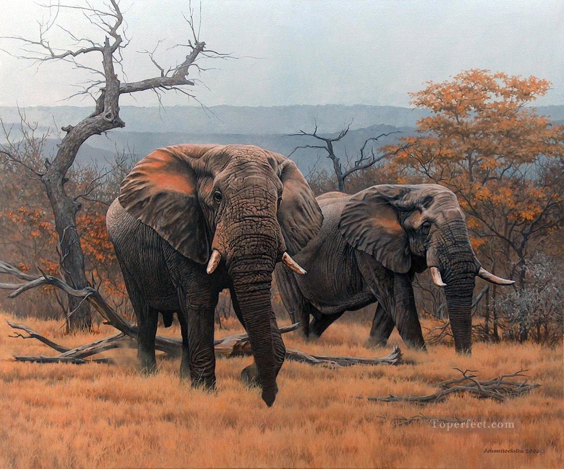 savanna elephants Painting in Oil for Sale