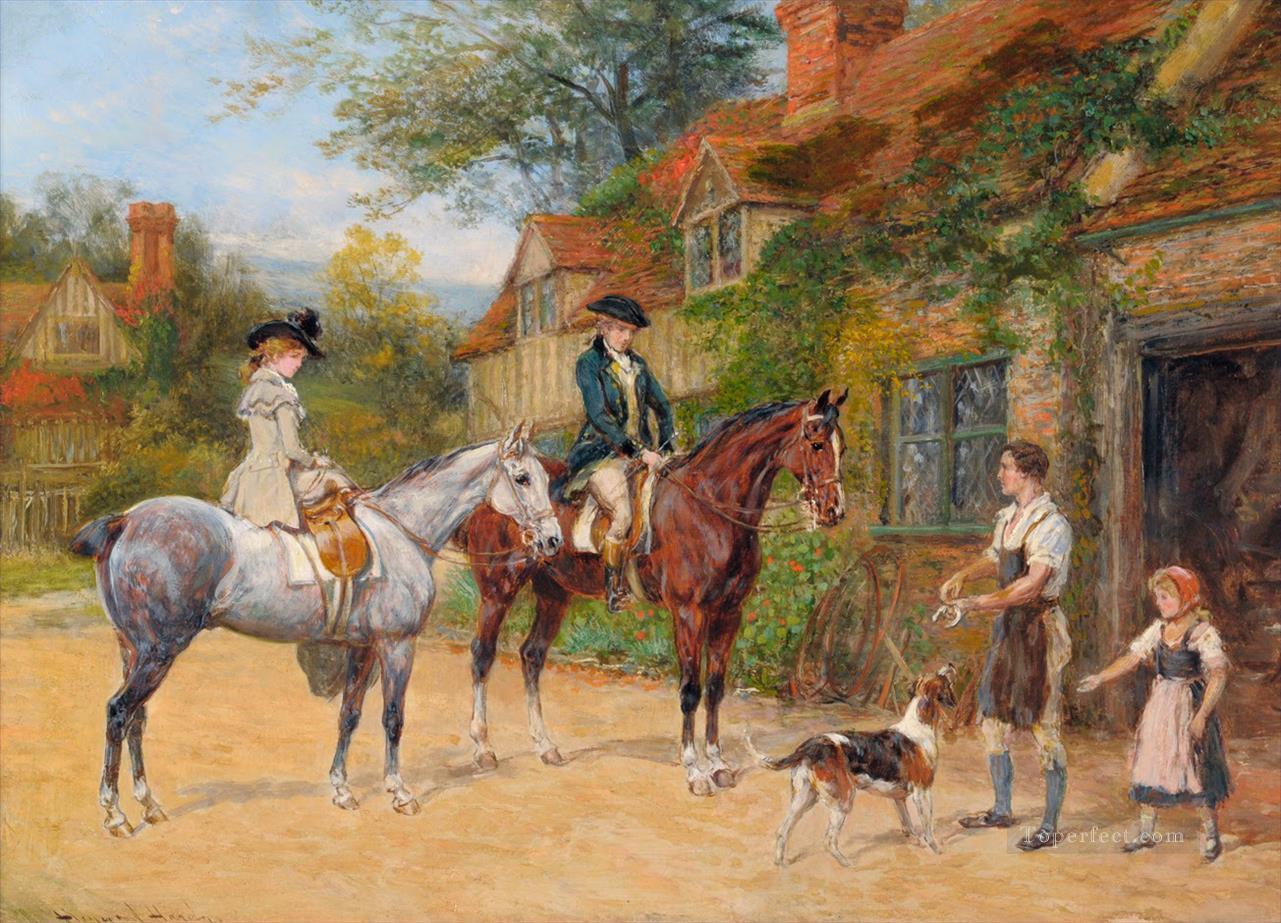 hunters guest rural 2 Heywood Hardy hunting Painting Sale.