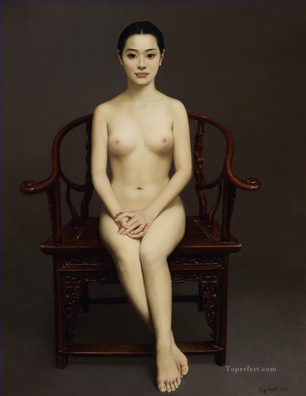 Corlorful pool chinese girl nude painting in oil for sale
